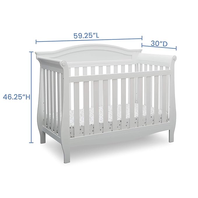 Delta Children Lancaster 4-in-1 Convertible Baby Crib, Bianca White + Serta Perfect Slumber Dual Sided Recycled Fiber Core Crib and Toddler Mattress (Bundle)