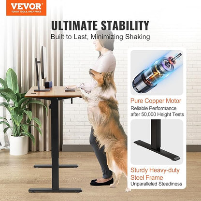 VEVOR Height Adjustable Desk, 47.2 x 23.6 in, 3-Key Modes Electric Standing Desk, Whole Piece Desk Board, Sturdy Dual Metal Frame, Max. Loading 180 LBS Computer Sit Stand up Desk, for Home and Office