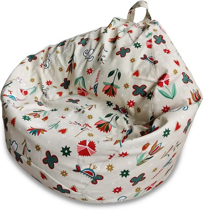 YuppieLife Stuffed Animal Storage Bean Bag Chairs Canvas Cover for Kids(No Filling)/Machine Washable and Durable Toddler Bean Bag Sofa Cover for Room Decor (Kid Painting, 27'')