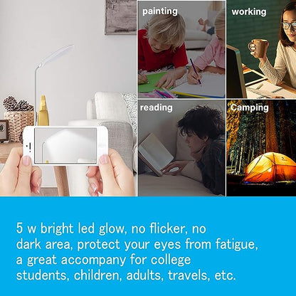 DEEPLITE LED Desk Lamp with Flexible Gooseneck 3 Level Brightness, Battery Operated Table Lamp 5W Touch Control, Compact Portable lamp for Dorm Study Office Bedroom(Set of 2)