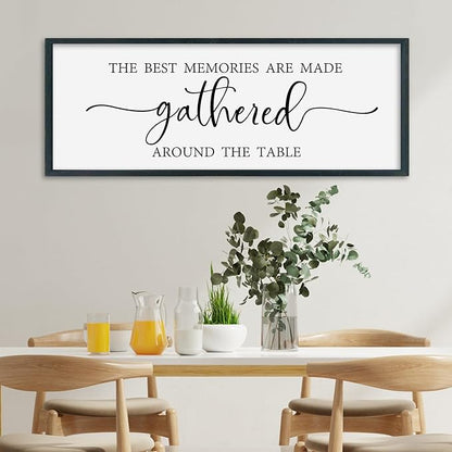 SRSZHIYUE The Best Memories Are Made Gathered Around The Table Sign Wall Decor Art 32"×12" for Kitchen Dining Room Large Wood Framed Wall Hanging (Black)