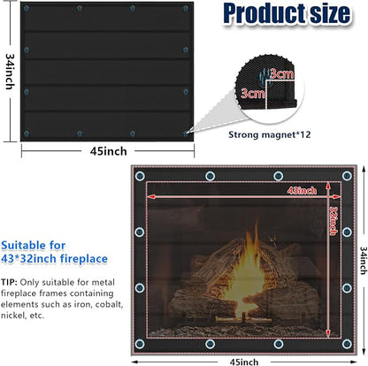Magnetic Fireplace Blanket for Heat Loss Indoor Fireplace Covers Keep Drafts Out Stops Heat Loss Fireplace Draft Stopper with Built-in 12 Strong Magnet for Iron Fireplace Frame Fireplace Screen 45x34