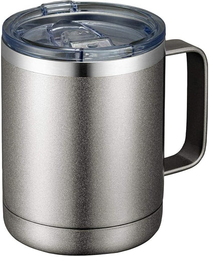 MEWAY 12oz Coffee Mug With Handle and Sliding Lid,Stainless Steel Travel Tumbler Cup with Handle,Double Wall Vacuum Insulated Camping Cup for Hot & Cold Drinks Tea (Cold Grey,Set of 1