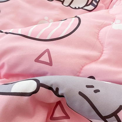 7 Piece Girls Cats Comforter Set Twin Size Bed in A Bag Pink Cute Cartoon Pet Cat Bedding Set for Kids Boys Teens (1 Comforter, 1 Flat Sheet, 1 Fitted Sheet, 4 Pillow Sham) Gray