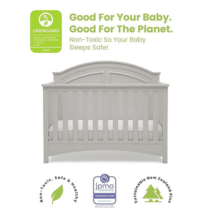 Delta Children Perry 6-in-1 Convertible Crib - Greenguard Gold Certified, Moonstruck Grey + Simmons Kids Radiant Sky Dual Sided Baby Crib Mattress and Toddler Mattress (Bundle)