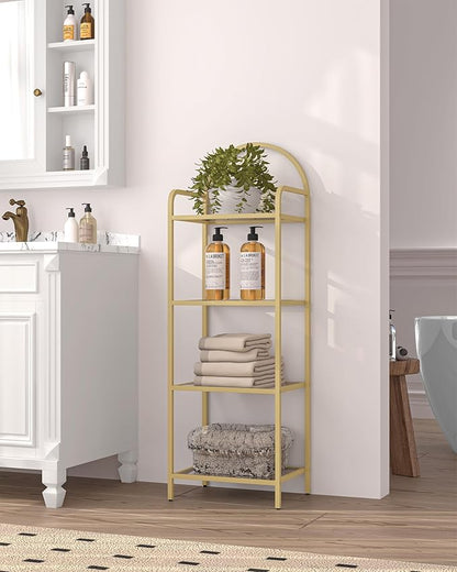Bookcase Bookshelf, Tempered Glass Bookshelves, Slim Shelving Unit for Bedroom, Bathroom, Home Office, Steel Frame, 4 Tier Gold BC04001G