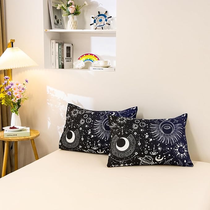 Holawakaka Stars Moon Constellation Print Comforter Set Twin Size Girls Boys Witchy Astrology Zodiac Celestial Bedding Set (Navy Blue,Twin)