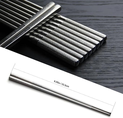 IQCWOOD 5 Pairs 18/8 Stainless Steel Chopsticks – Non-Slip Laser Engraved Metal Chopsticks for Asian Food Sushi Ramen Pho, Reusable & Dishwasher Safe Gift Box