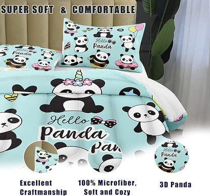 Bodhi Cartoon Cute Panda Comforter Set King for Boys Kids Girls Teens Soft Microfiber Animal Theme Panda Bedding Set King Size 3D Panda Comforter Set 1 Comforter+2 Pillow Shams #4007