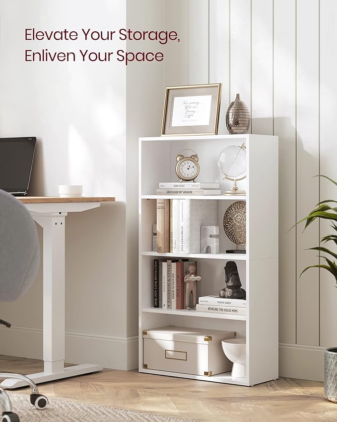 VASAGLE Bookshelf, 23.6 Inches Wide, 4-Tier Open Bookcase with Adjustable Storage Shelves, Floor Standing Unit, Cloud White ULBC164T14