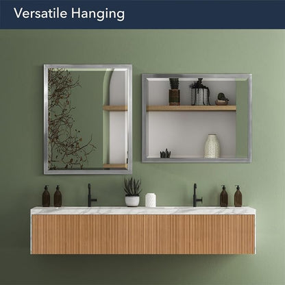 Head West Brushed Nickel Stainless Steel Metal Framed Mirror for Bathroom Vanity – Decorative Rectangular Bathroom Mirror for Over Sink, Bedroom & Living Room, 30"x40"