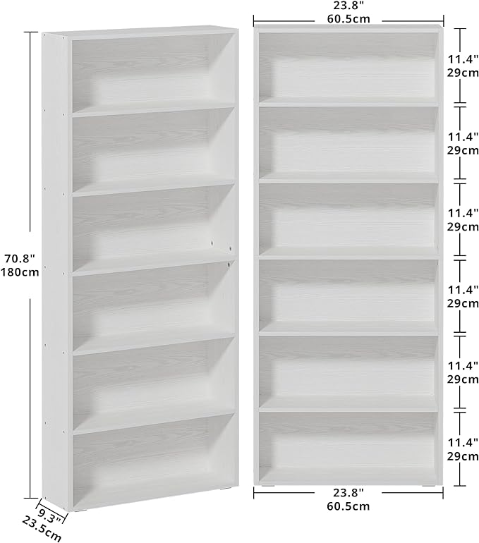 IRONCK Bookshelves and Bookcases Set of 2 Floor Standing 6 Tier Display Storage Shelves 70in Tall Bookcase Home Decor Furniture for Home Office, Living Room