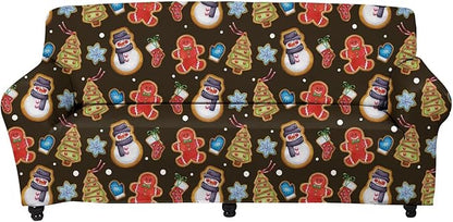 FKELYI Christmas Sofa Slipcover Snowman Gingerbread Man Xmas Tree Print Super Soft Stretch Sofa Couch Coat Washable Furniture Protector-S