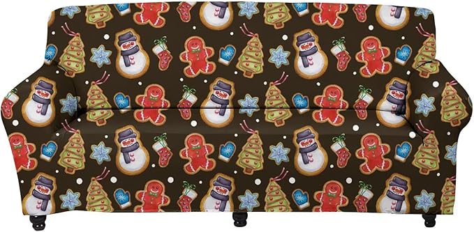 FKELYI Christmas Sofa Slipcover Snowman Gingerbread Man Xmas Tree Print Super Soft Stretch Sofa Couch Coat Washable Furniture Protector-M