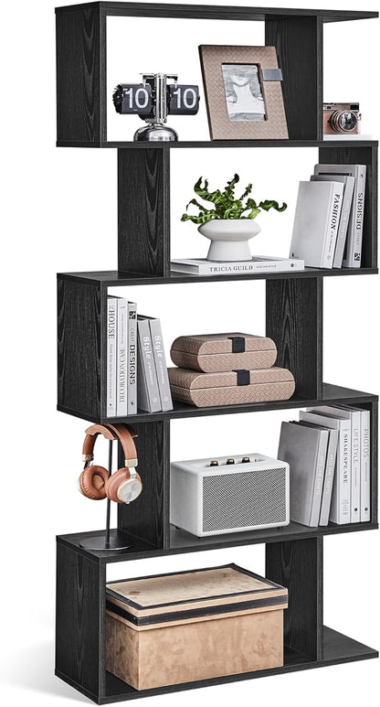 VASAGLE Bookshelf, 5-Tier Bookcase, Tall Display Shelf, Freestanding Storage Shelf, Room Divider, for Home Office, Living room, Bedroom, Study, Ebony Black ULBC062T56