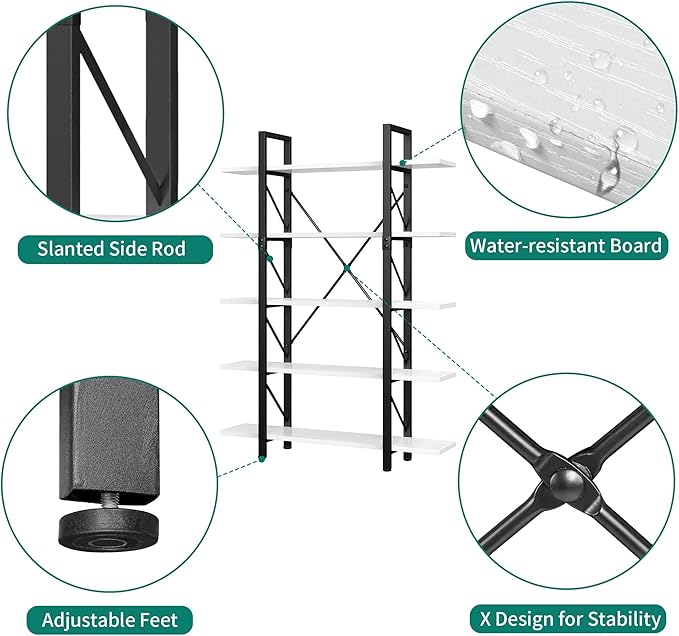 YITAHOME 5 Tier Bookshelf, Freestanding 5 Shelf Bookcases and Bookshelves, Modern Minimalist Furniture Open Display Storage Shelves Books Organizer for Living Room Bedroom Home Office, White