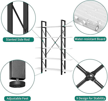 YITAHOME 5 Tier Bookshelf, Freestanding 5 Shelf Bookcases and Bookshelves, Modern Minimalist Furniture Open Display Storage Shelves Books Organizer for Living Room Bedroom Home Office, White