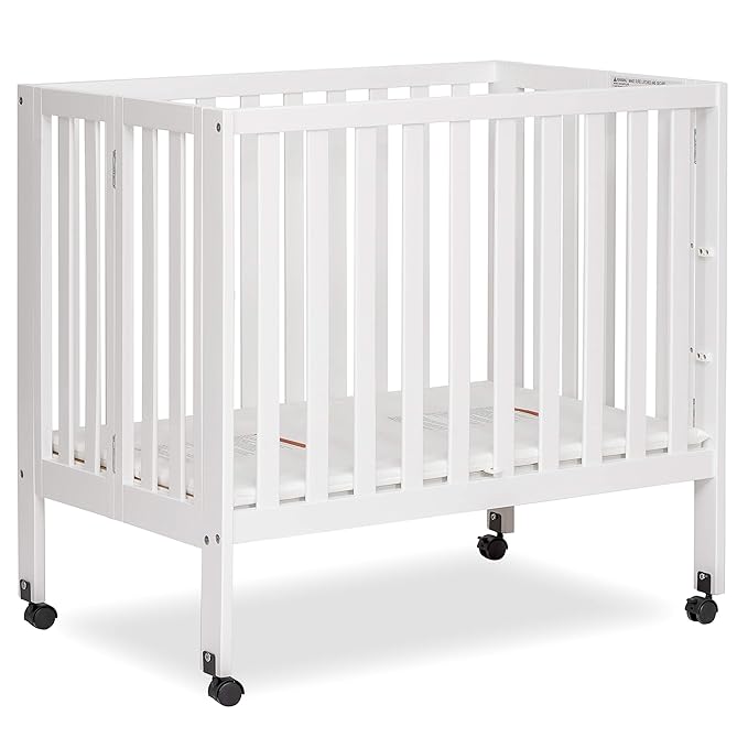 Jett Non-Full Size Folding Convertible Crib, Lightweight Portable Crib, Three Adjustable Mattress Height Settings, Easy to Fold Travel Crib, 1.5” Mattress Pad Included