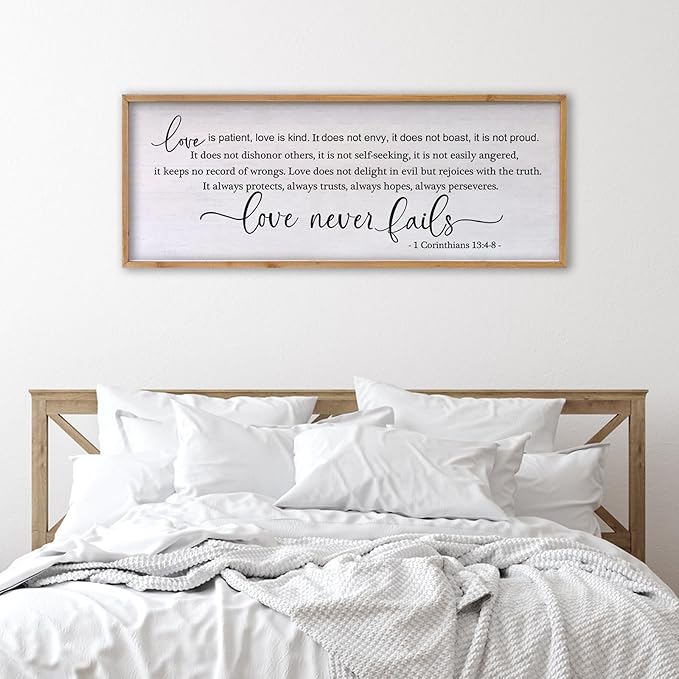 Love is Patient Love is Kind Wall Art 24×10 Inch Bible Verse 1 Corinthians 13 Christian Hanging Wood Framed Decor Sign (Wood)