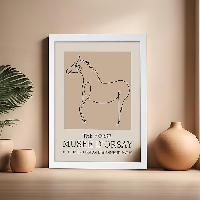 Poster Master Vintage Poster - Retro Minimalist Print - Gift for Artist, Friend - Horse, Line Drawing, Sketch, Abstract - Wall Decor for Living Room, Bedroom, 16x20 White Framed