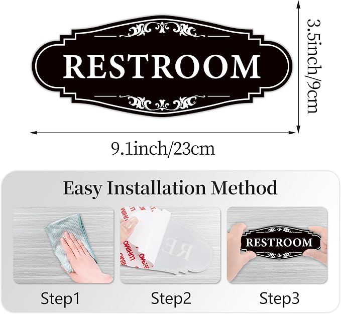 Restroom Sign for Business and Home,Self-adhesive Unisex Bathroom Sticker | Waterproof Vinyl Toilet Decor for House,Office,Shop,Door（Black）