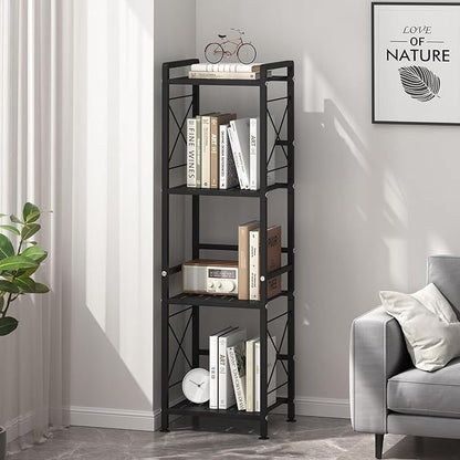 JSB 4 Tier Metal Bookshelf Bathroom Storage Standing Shelf Unit Kitchen Storage Organizer Display Rack Bookcases Shelves for Living Room, Bedroom, Office (Black, 4 Tier)