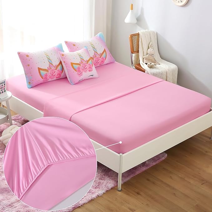 JQinHome Unicorn Queen Bedding Sets for Girls Kids,6 Piece Bed in A Bag 3D Colorful Flower Girl Unicorn Comforter Set(1 Comforter,2 Pillowcases,1 Flat Sheet,1 Fitted Sheet,1 Cushion Cover)