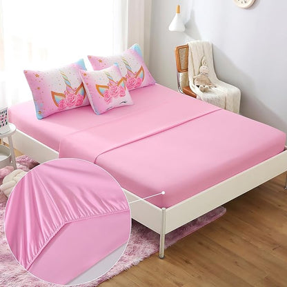 JQinHome Unicorn Twin Bedding Sets for Girls Kids,6 Piece Bed in A Bag 3D Colorful Flower Girl Unicorn Comforter Set with Sheet Set