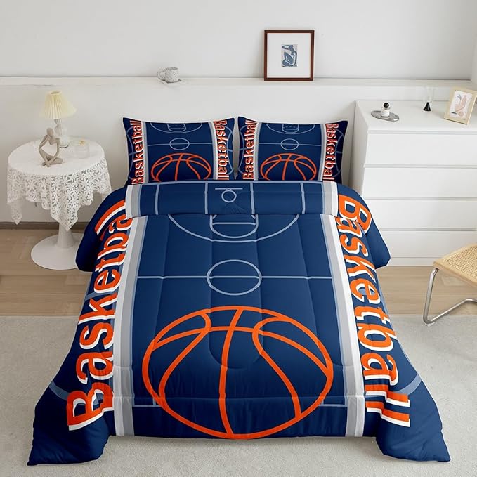 Feelyou Basketball Bedding Set Twin Size Gaming Sports Comforter Set for Kids Boys Girls Decor Ball Games Comforter Basketball Sports Duvet Set Bedroom Quilt Set