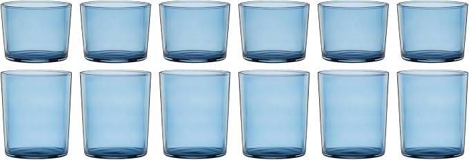 Oneida Stackables Blue Drinking Glasses, Set of 12 | glass, dishwasher safe | 6 short 8.5oz and 6 tall 14oz glasses | vibrant blue stackable design | 2.5 inch