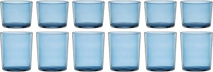 Oneida Stackables Blue Drinking Glasses, Set of 12 | glass, dishwasher safe | 6 short 8.5oz and 6 tall 14oz glasses | vibrant blue stackable design | 2.5 inch