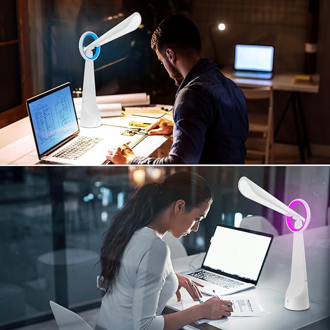 Upgraded LED Desk Lamp with 7 Colours Change, Eye-Caring Table Lamp with USB Charging Port Suitable for Table Bedroom Bedside Office Study,8W (White)
