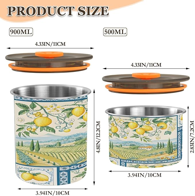 Farm Life Lemon Coffee Canister 30oz Stainless Steel Airtight Food Storage Container with Lid for Beans/Cereal Preserval
