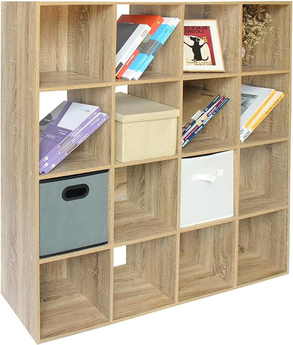 PACHIRA E-Commerce 16 Cube Closet Cabinet, Unit Shelf, Wooden Storage Cube, Bookshelf File Organizer Rack in Living Room, Bedroom, Study, each cube 11.22", OAK