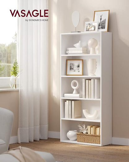 VASAGLE Bookshelf, 23.6 Inches Wide, 5-Tier Open Bookcase with Adjustable Storage Shelves, Floor Standing Unit, Cloud White ULBC165T14