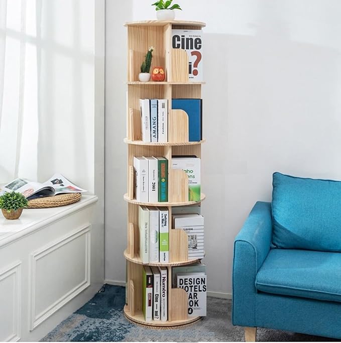 Heehee Rotating Bookshelf 360 Display Floor Standing Bookcase Storage Rack for Kids&Adults Multi-Functional Bookshelf Organizer (5-Tier)