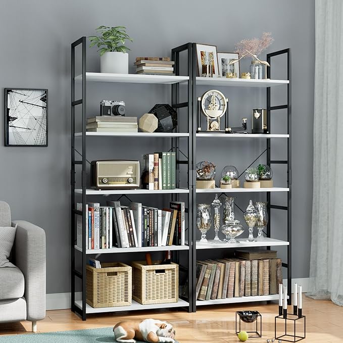 OTK 5 Tier Bookshelf, Tall Bookcase, Office Shelf Storage Organizer, Modern Book Shelf for Living Room, Bedroom, and Home Office, White
