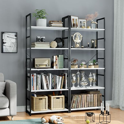 OTK 5 Tier Bookshelf, Tall Bookcase, Office Shelf Storage Organizer, Modern Book Shelf for Living Room, Bedroom, and Home Office, White