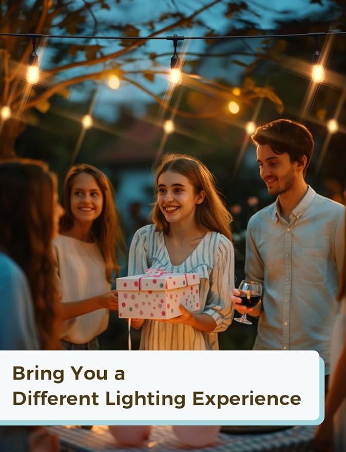 XMCOSY+ Outdoor String Lights, Smart Patio Lights 49Ft, APP WiFi Control, Work with Alexa, Waterproof Dimmable Edison Outdoor Lights for Patio Outside