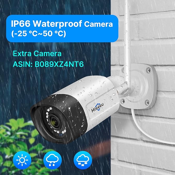 Hiseeu 5MP Wireless Pro Security Camera System with 12" LCD Monitor and 3T HDD Outdoor Use 24/7 Recording Motion Detection Color Night Vision 2 Way Audio Expandable 10CH 8MP NVR Plug and Play