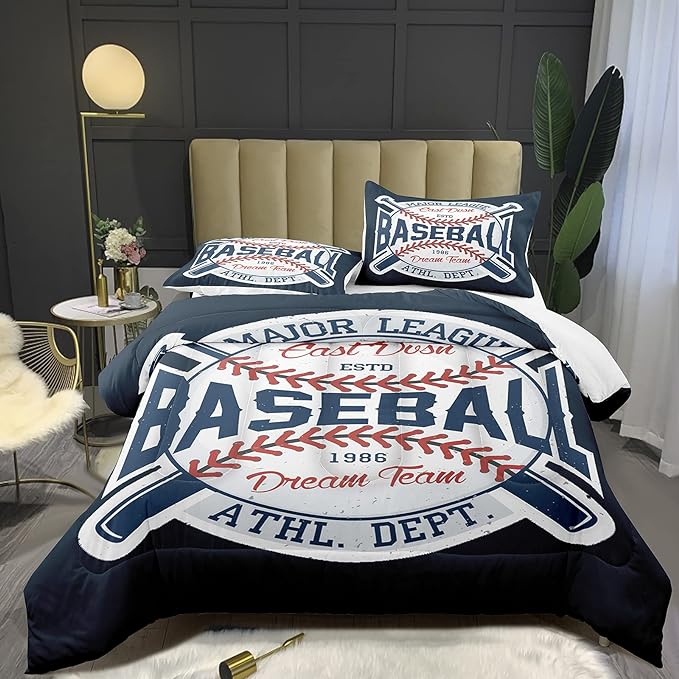 Bodhi Kids Comforter Set Queen,Sports Boys Comforter Set,Baseball Comforter Set Queen,Boys Baseball Bedding Set for Kids,Teen Boy Comforter Bedding Set Queen with Pillowcases