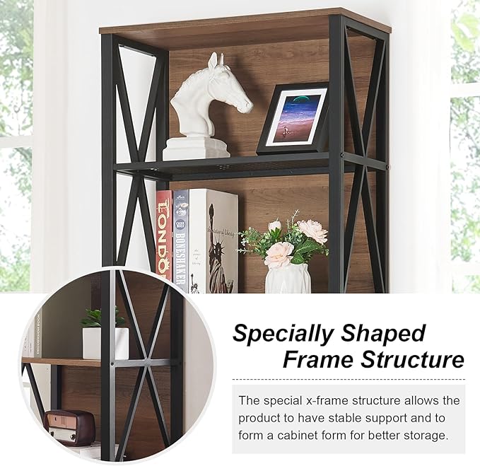 HOMISSUE Bookshelf, 7-Tier Bookshelf, Rustic Wood Metal Bookshelves and Bookcases, Freestanding Open Bookshelf, Industrial Tall Bookcase for Home Office, Living Room and Bedroom, Vintage Brown