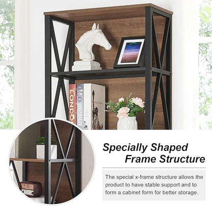 HOMISSUE Bookshelf, 7-Tier Bookshelf, Rustic Wood Metal Bookshelves and Bookcases, Freestanding Open Bookshelf, Industrial Tall Bookcase for Home Office, Living Room and Bedroom, Vintage Brown