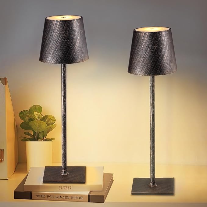 2 Pack Cordless Table Lamps, 3 Colors Stepless Dimming, 5000mAh Rechargeable Battery LED Desk Lamp for Bedroom/Couple Dinner/Desk/Cafe/Dining Room/Terrace(Antique Copper)
