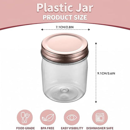 novelinks 8 oz Plastic Mason Jars and Clear Plastic Jars with Lids 8 oz | 32 Pack, Rose Gold, Plastic Containers with Lids, Small Mason Jars, Clear Jars Bulk, Spice Jars, Slime Jars, Mini Jars
