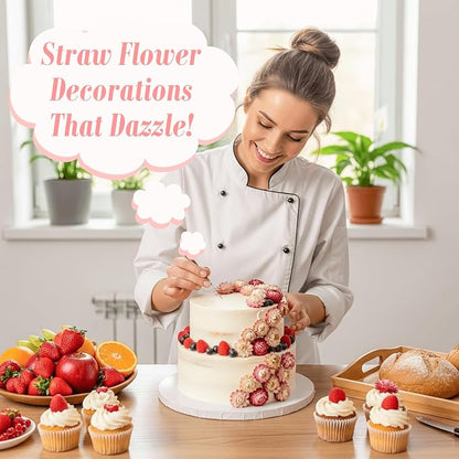 50+ Pcs Edible Pink Dried Flowers, Food Grade Helichrysum Strawflowers | Natural Edible Dried Flowers for Garnishing Cocktails, Cake Decorations, Drink Botanicals, Tea Infusions and DIY Crafts