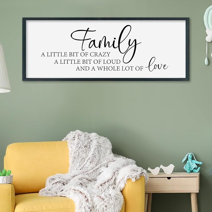 SRSZHIYUE Family A Little Bit Of Crazy Loud Sign Wall Decor Art 40"×15" Large Wood Framed Wall Hanging (Black)