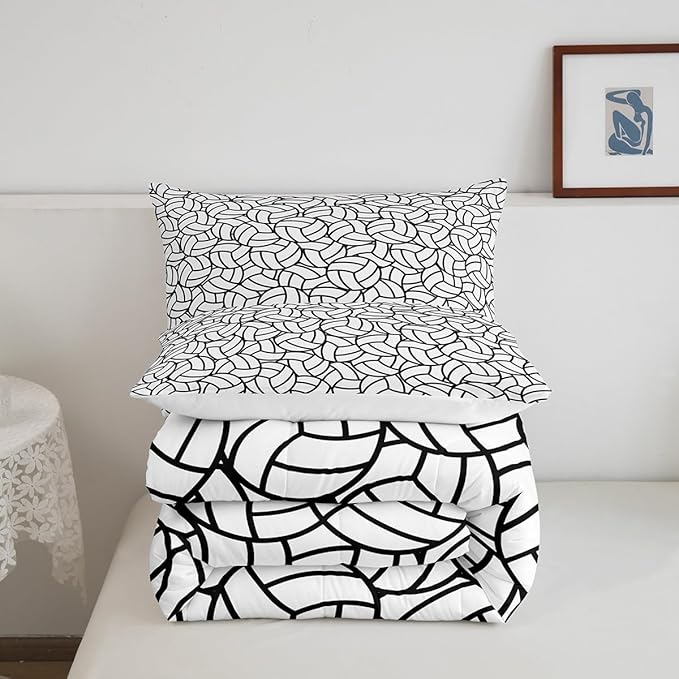 Feelyou King Size Volleyball Bedding Set Boys Girls Sports Game Comforter Set for Kids Women Men Ultra Soft Volleyball Player Comforter Black White Duvet Set Room Decor Quilt Set