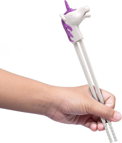 Genuine Fred MUNCHTIME Unicorn Chopsticks for Kids, Purple and White, Reusable Beginner Chopsticks with Animated Interactive Design, Fun Gift and Picky Eater Solution