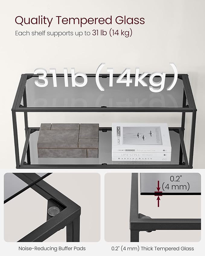VASAGLE Bookcase, 6-Tier Bookshelf, Slim Shelving Unit for Bedroom, Bathroom, Home Office, Tempered Glass, Steel Frame, Ink Black and Slate Gray ULGT503G01